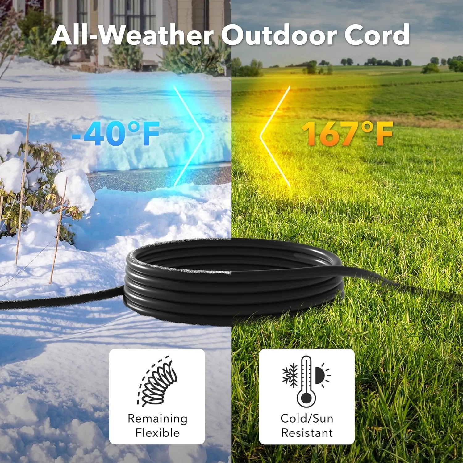 10ft Waterproof Outdoor Extension Cord 12/3 SJTW Heavy Duty Power Black Cord Bn-link