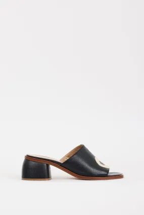 Black & Cream Leather Balance Yin Yang Mule