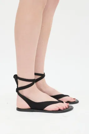 Black Leather Ankle Lace Up Sandal