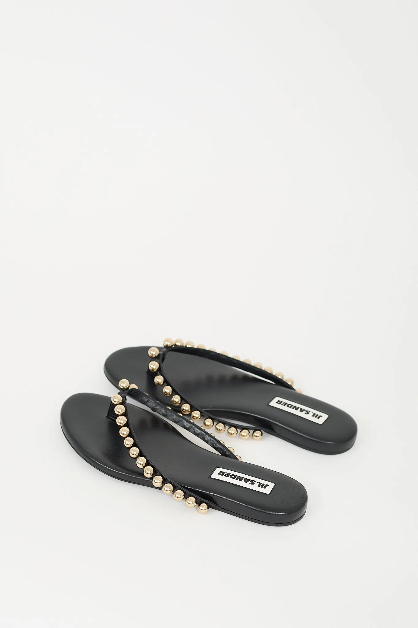 Black Leather Embellished T-Strap Sandal