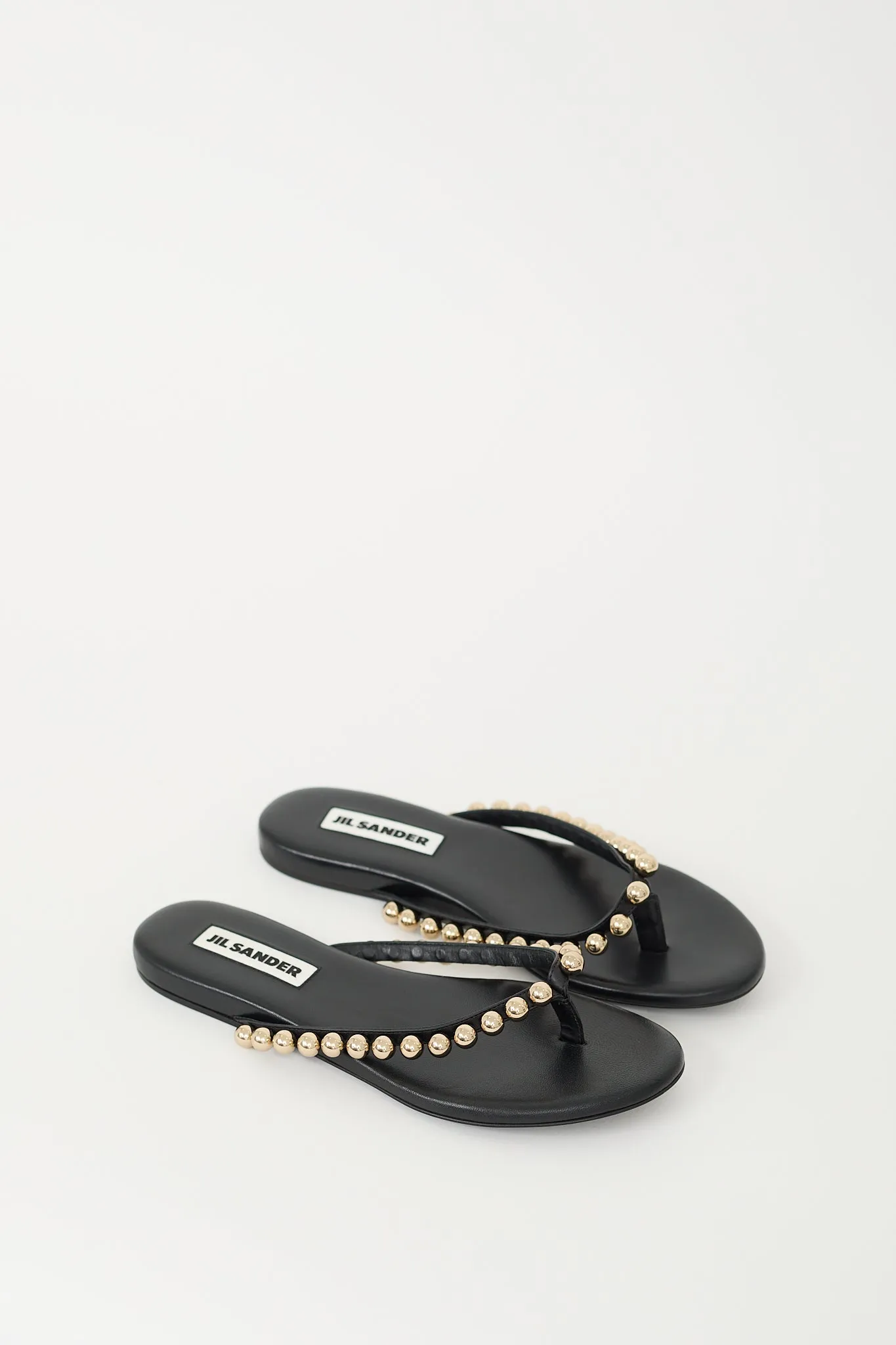 Black Leather Embellished T-Strap Sandal