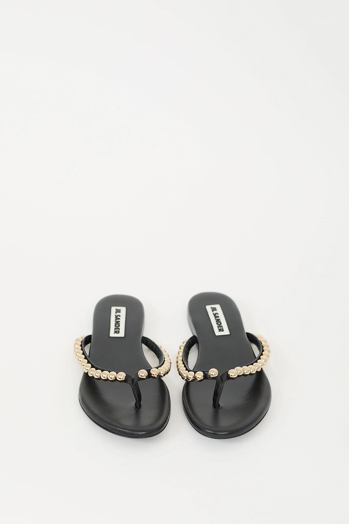 Black Leather Embellished T-Strap Sandal