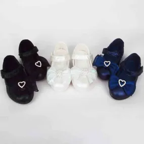 Bow Embellished Velcro Closure Ballerina-Blue, White & Black