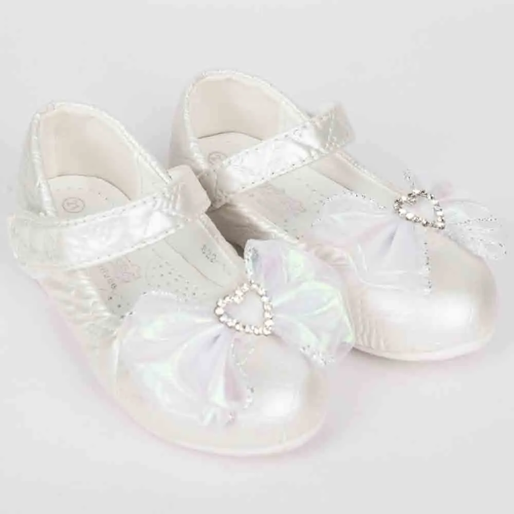 Bow Embellished Velcro Closure Ballerina-Blue, White & Black