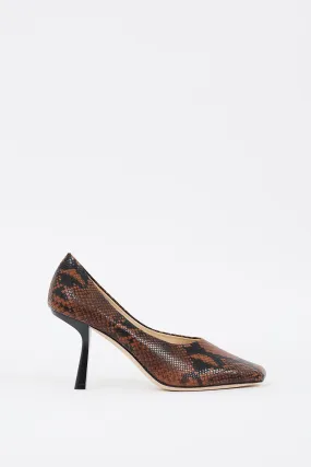 Brown & Black Embossed Leather Marcela 85 Pump