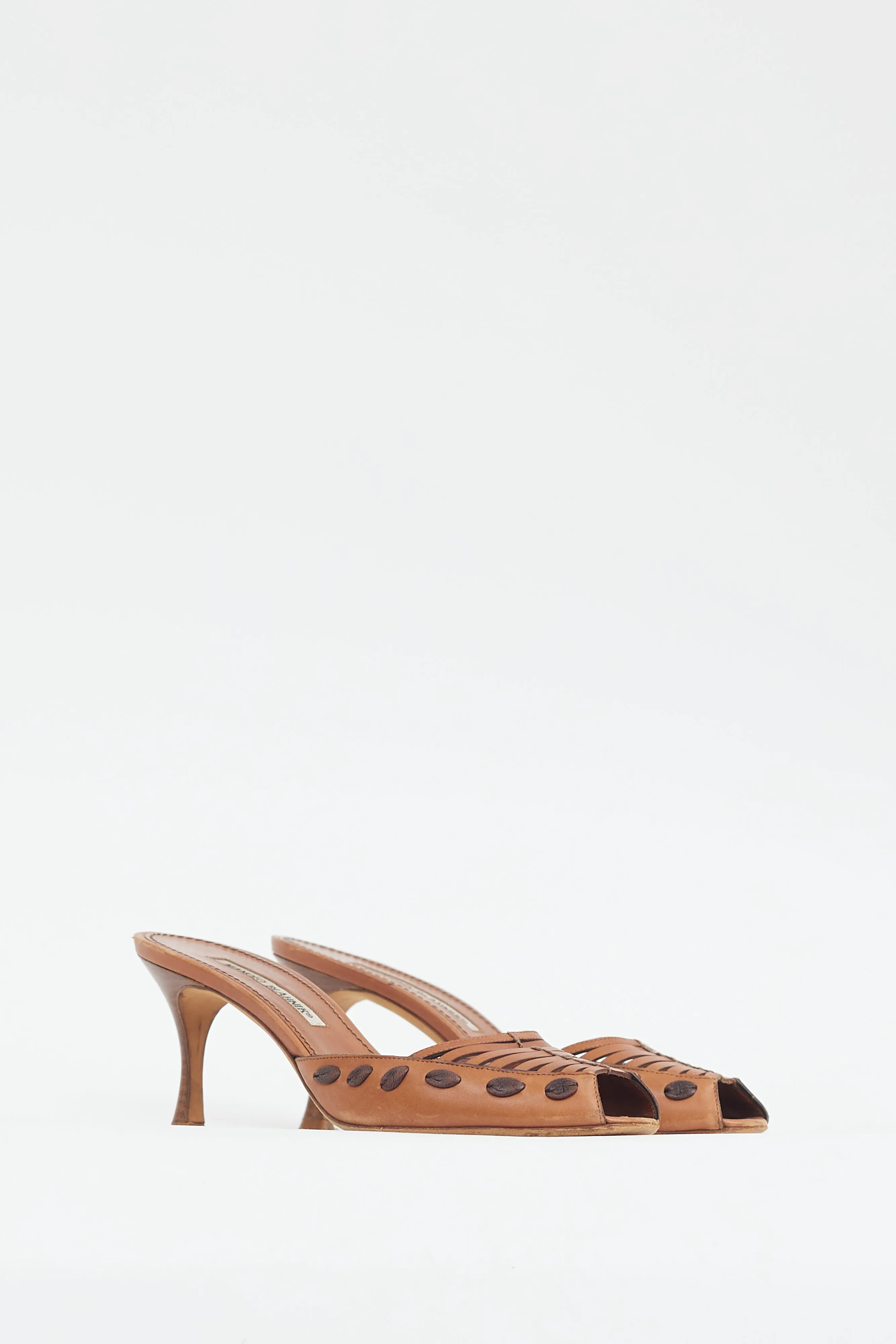 Brown Leather Woven Mule