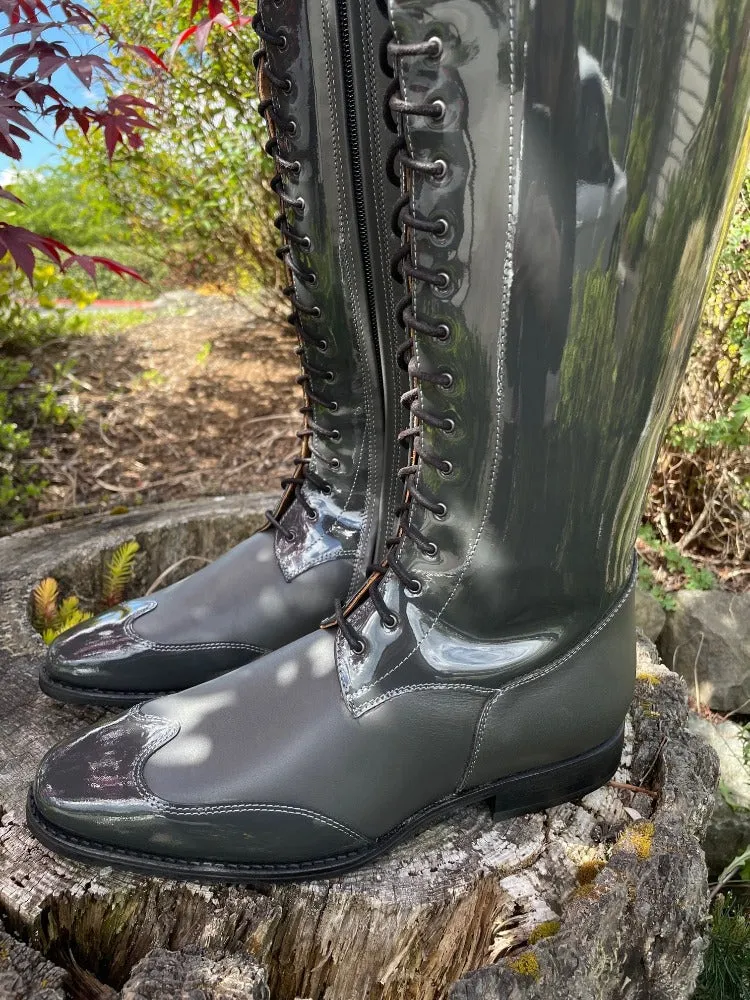 Custom DeNiro Botticelli Dressage Boot - Grey Patent with Luxory Grey Rondine Top & Swarovski