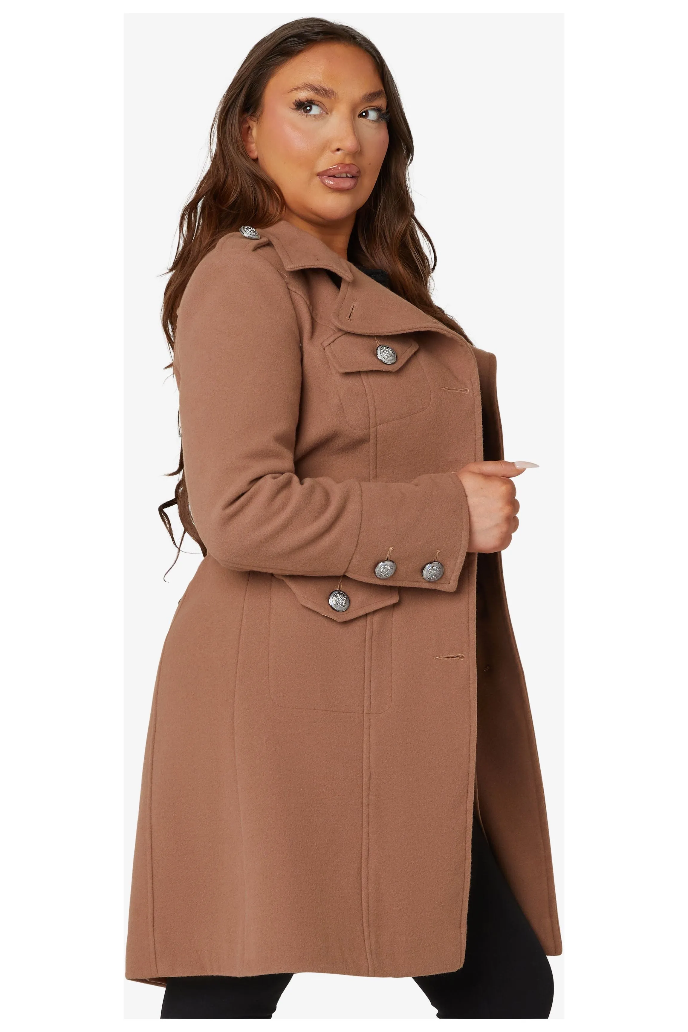 De La Creme Fashions Naomi High Neck Military Belted Coat