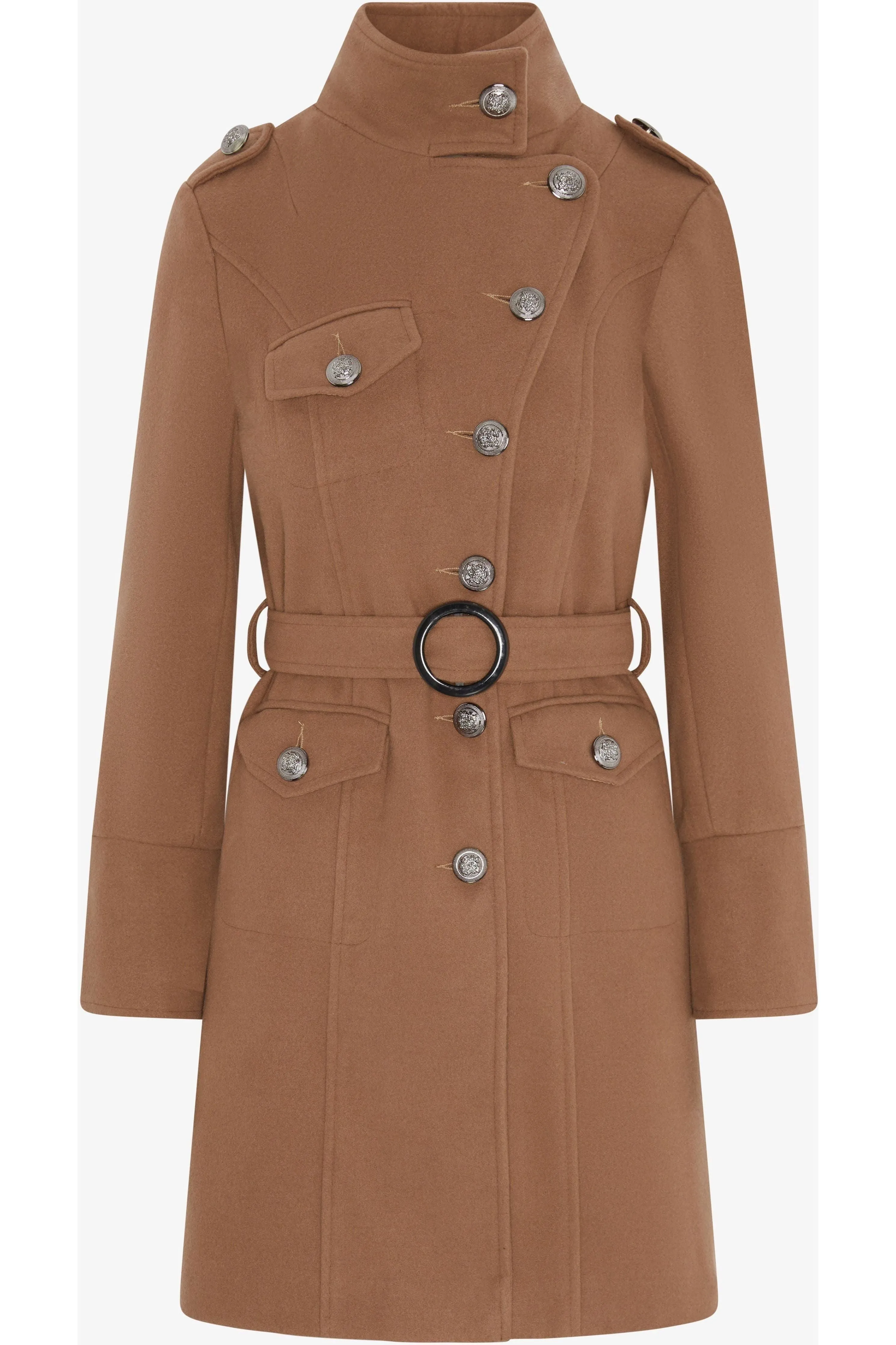 De La Creme Fashions Naomi High Neck Military Belted Coat