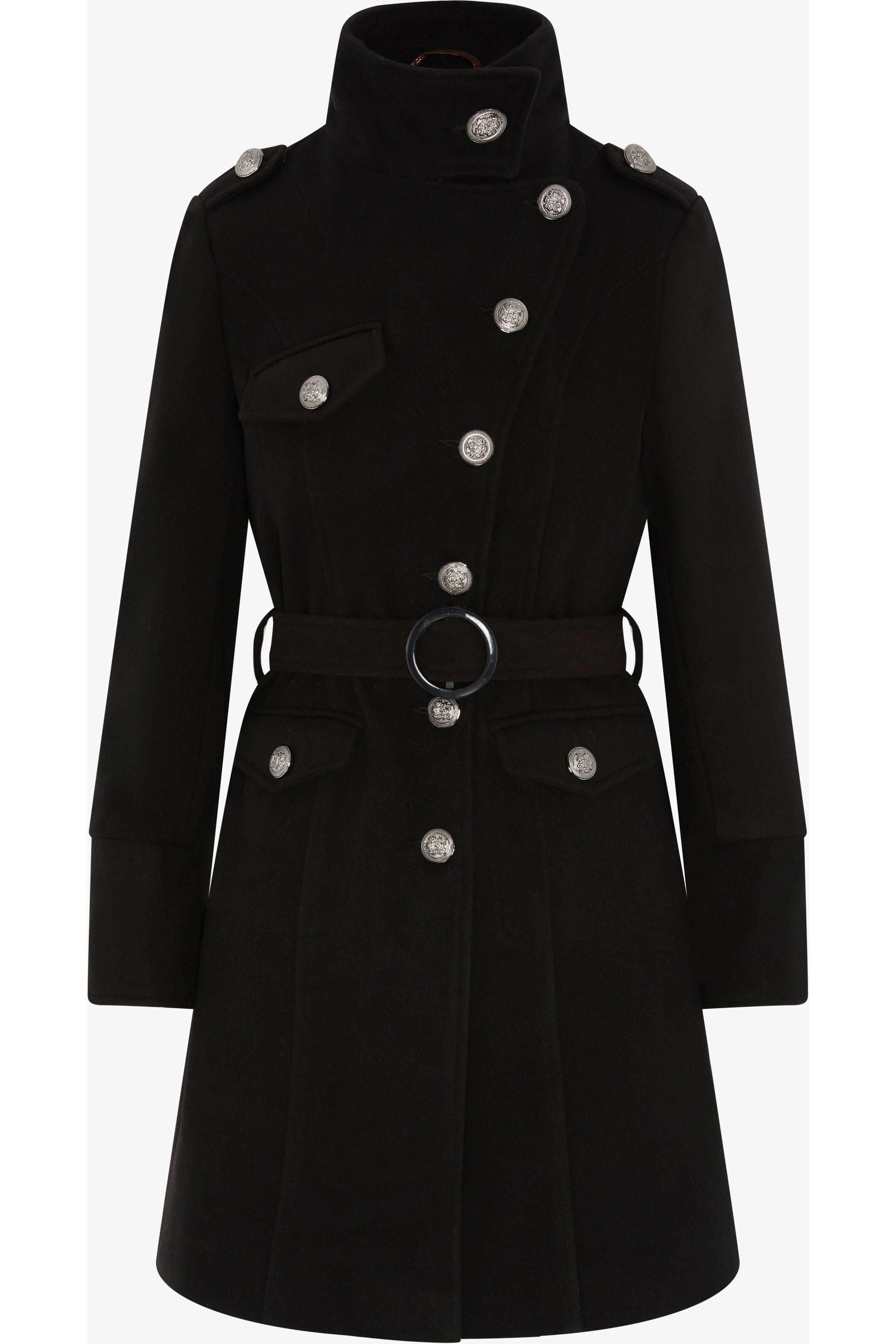 De La Creme Fashions Naomi High Neck Military Belted Coat