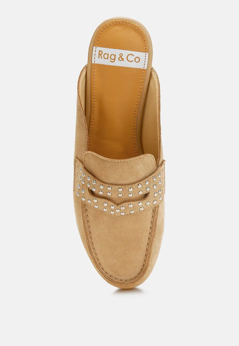 Eve Park Stud Embellished Penny Strap Mules