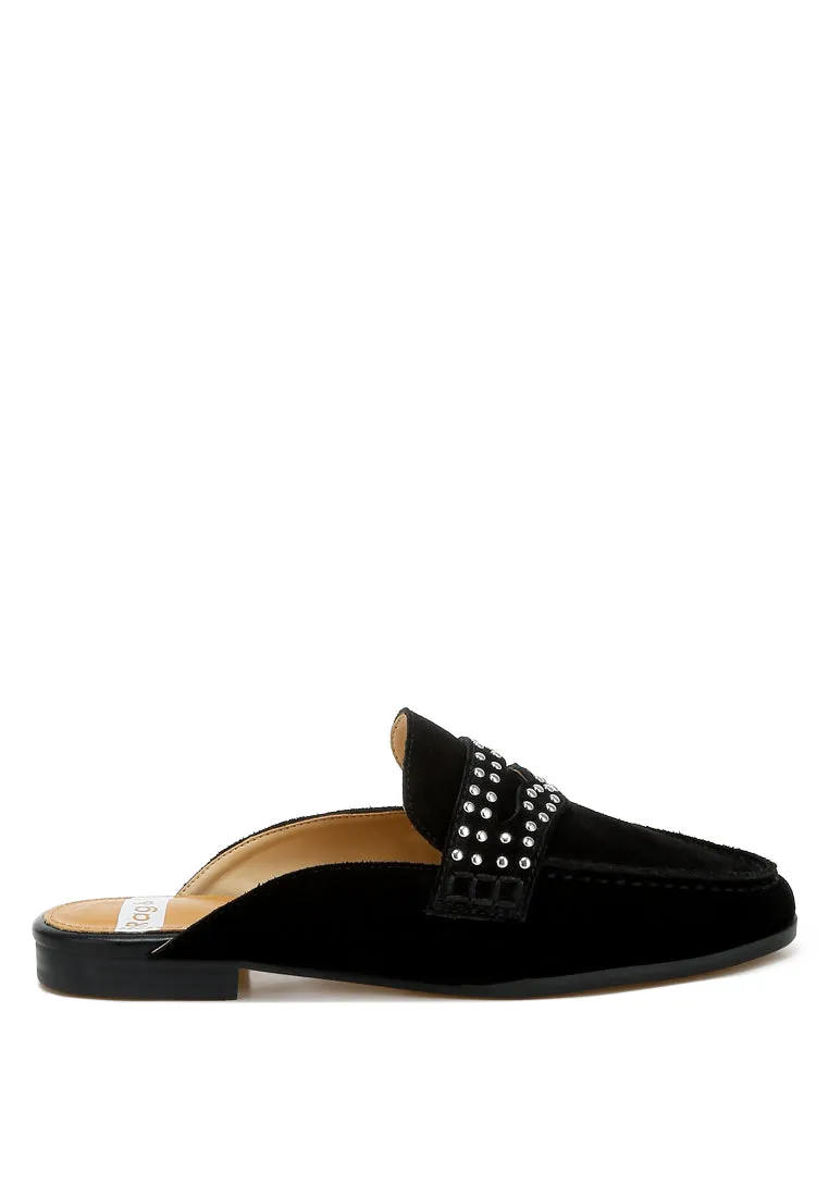 Eve Park Stud Embellished Penny Strap Mules