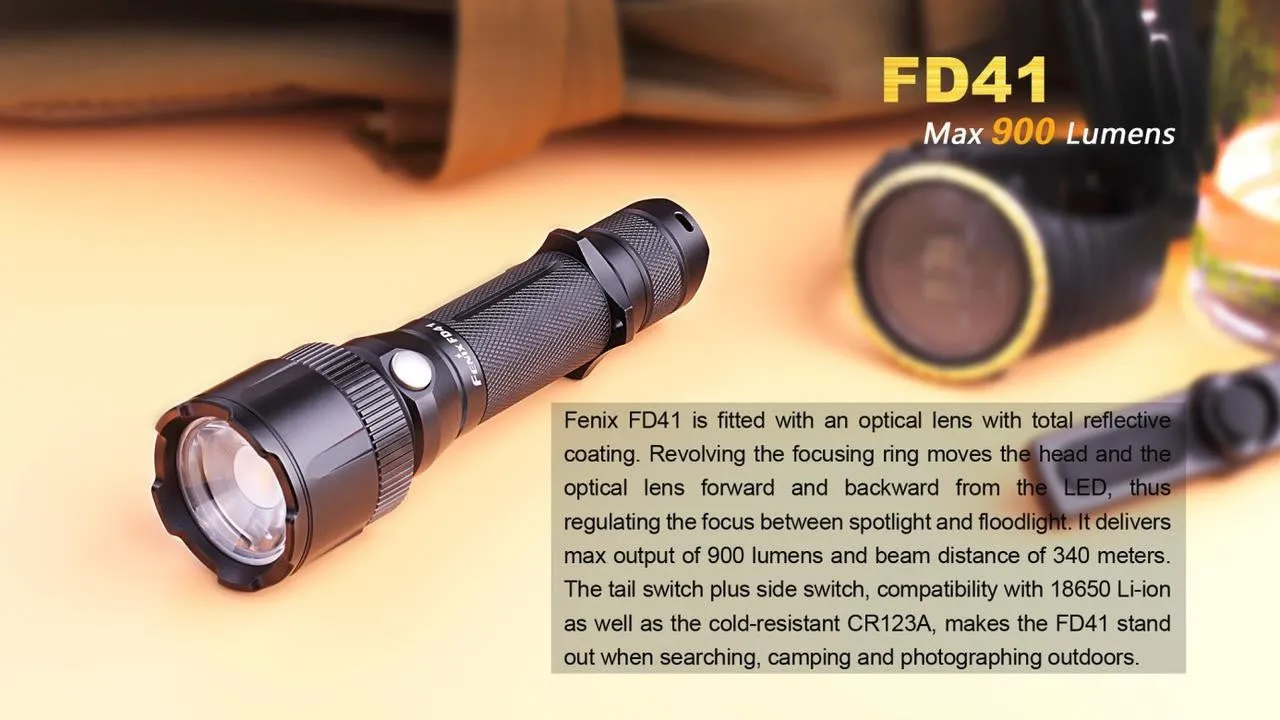 Fenix FD41 CREE LED 1000 lumen variable focus flashlight zoomable military light