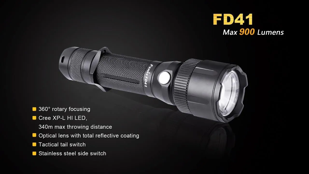 Fenix FD41 CREE LED 1000 lumen variable focus flashlight zoomable military light