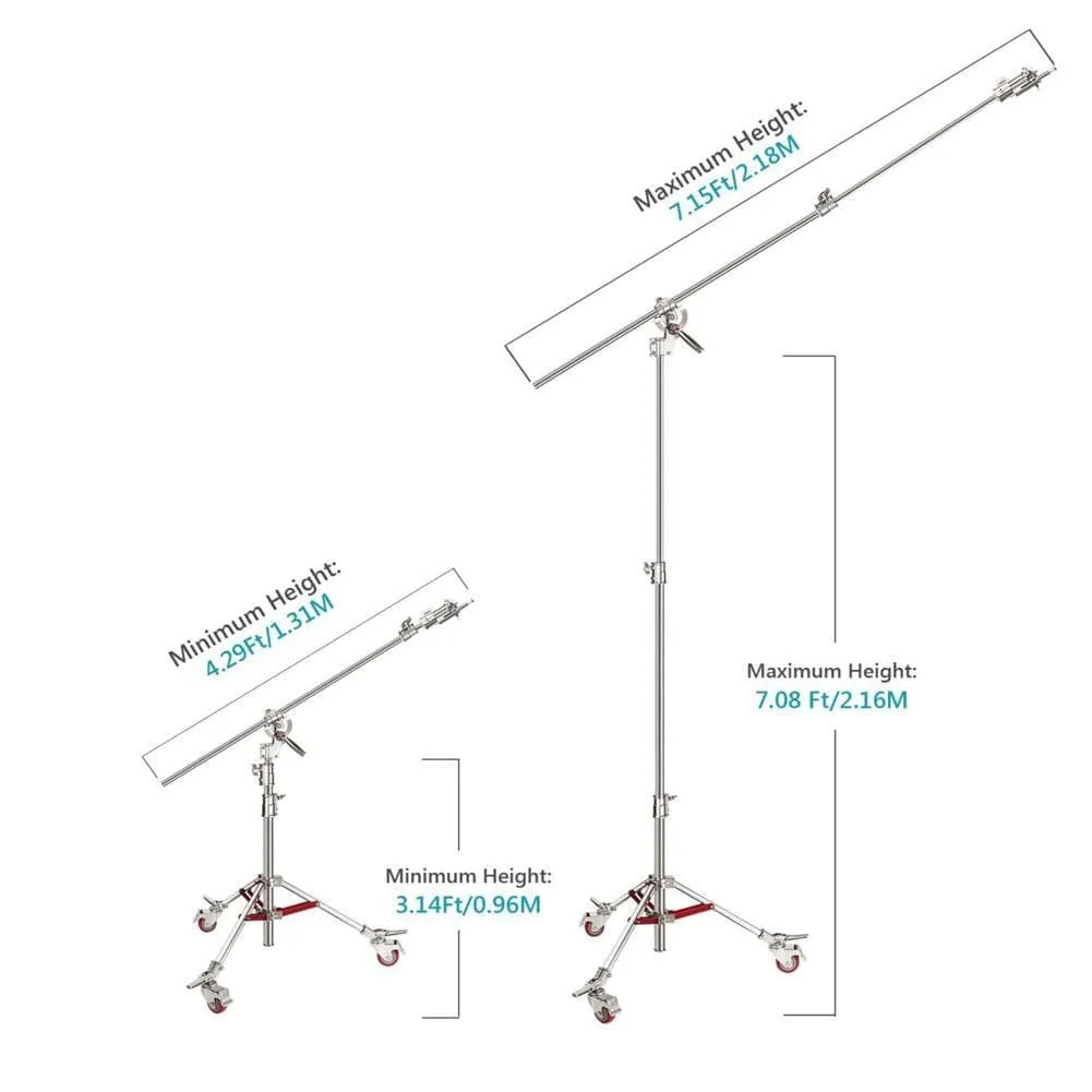 Heavy Duty Photographic C-Stand & Boom Arm with Wheels (40kg Load)