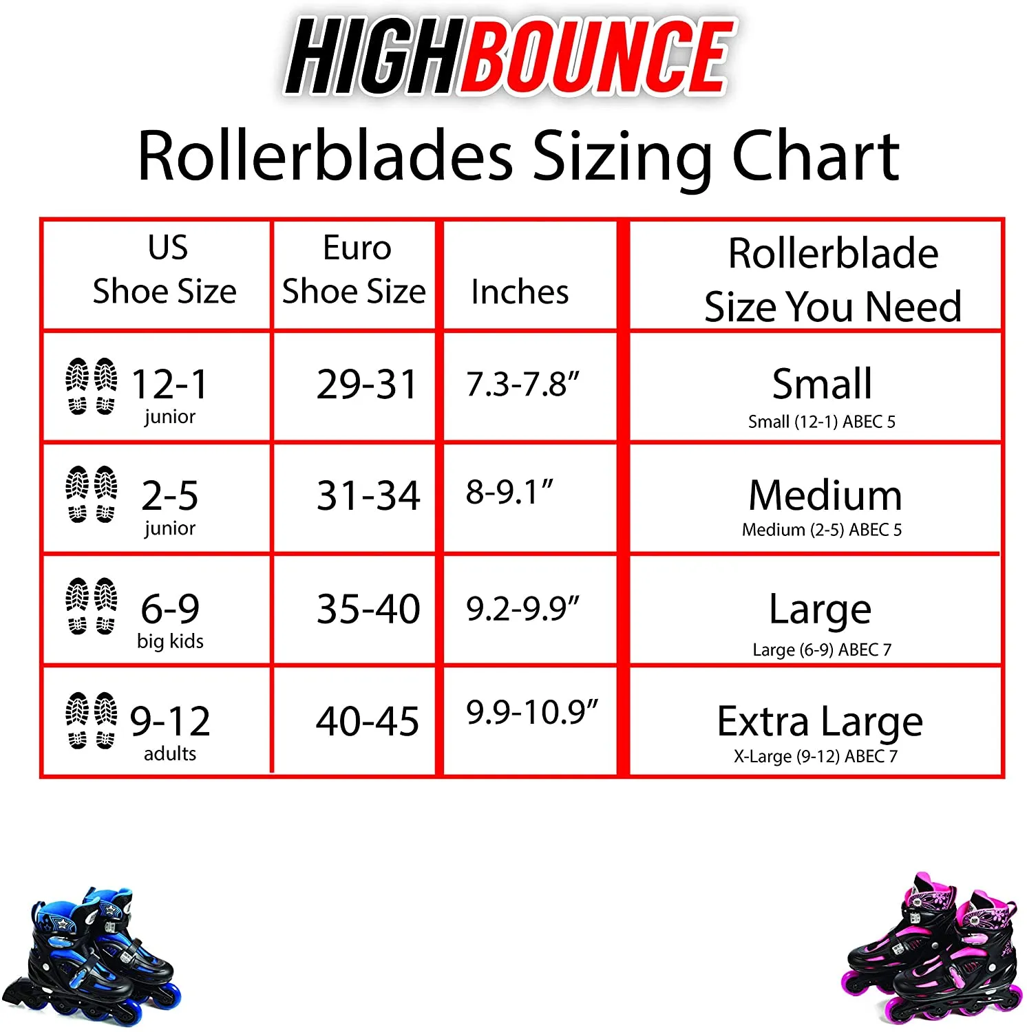 High Bounce Rollerblades Adjustable Inline Skate