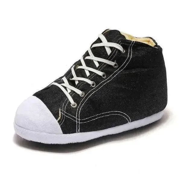 Hosiery | Slippers- High Top Plush Sneaker Slippers - Black Chucks | Showcase