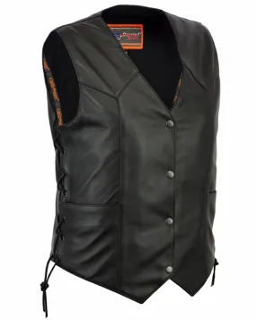 Leather Women's Premium Black Leather Vest with Side Laces