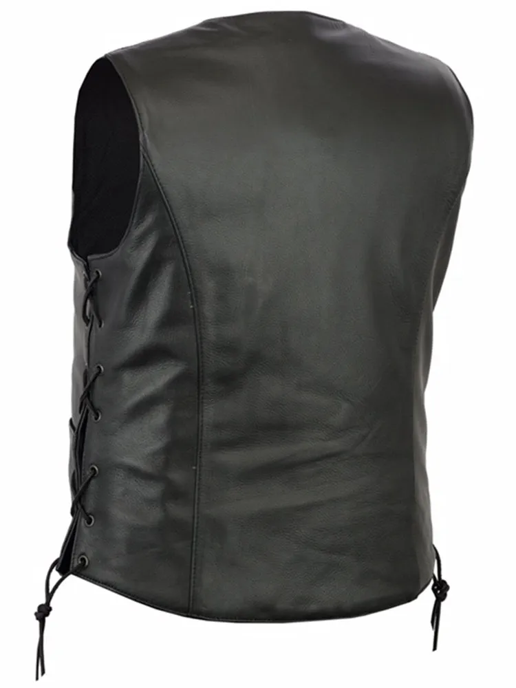 Leather Women's Premium Black Leather Vest with Side Laces