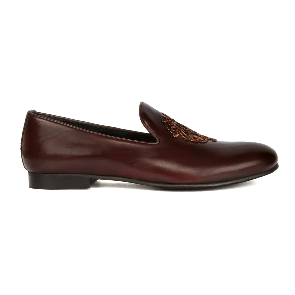 Lion Zardosi Slip-On Shoes in Dark Brown Leather By Brune & Bareskin