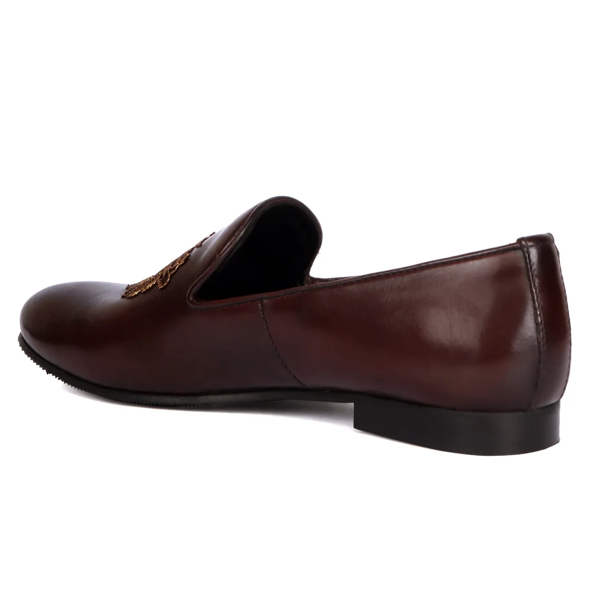 Lion Zardosi Slip-On Shoes in Dark Brown Leather By Brune & Bareskin