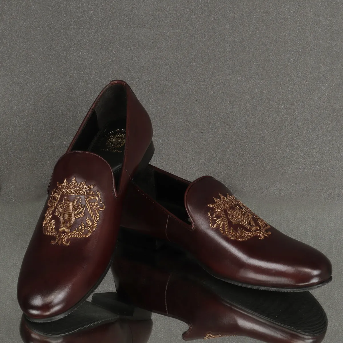 Lion Zardosi Slip-On Shoes in Dark Brown Leather By Brune & Bareskin