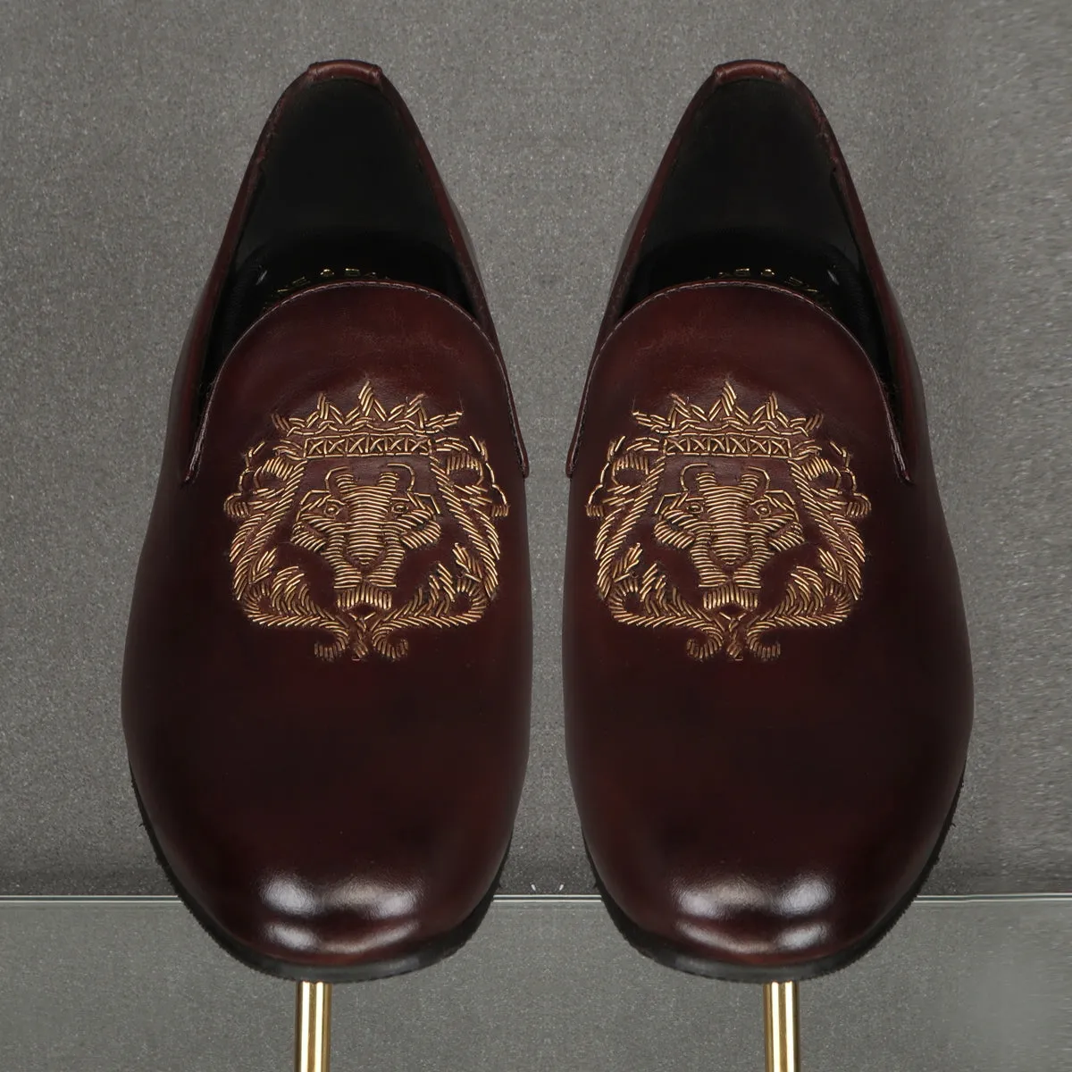 Lion Zardosi Slip-On Shoes in Dark Brown Leather By Brune & Bareskin