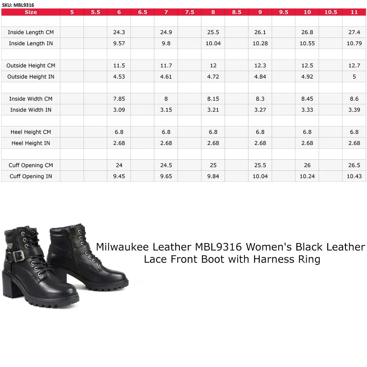 Milwaukee Leather MBL9316 Women's Black Leather Lace-Up Motorcycle Biker Riding Boot with Harness Ring