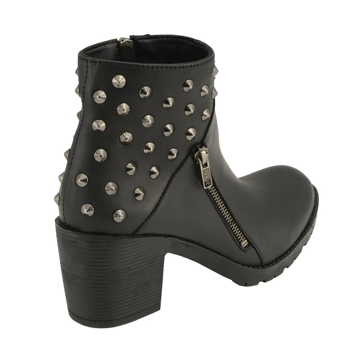 Milwaukee Leather MBL9402 Women's Black Spiked Side Zipper Entry Boot with Platform Heel