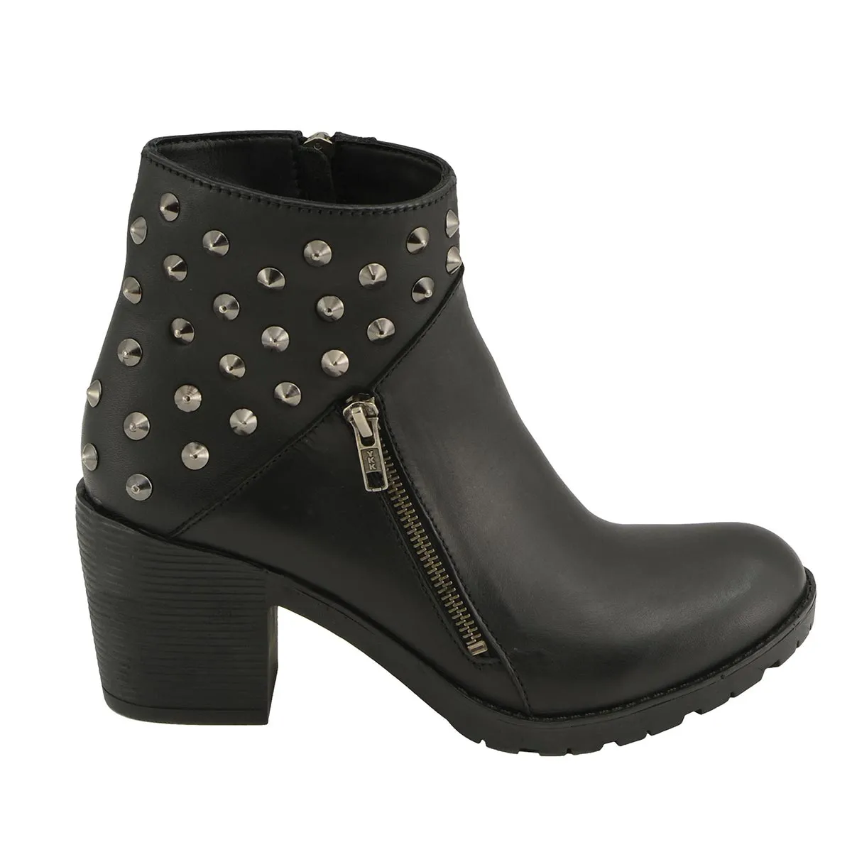 Milwaukee Leather MBL9402 Women's Black Spiked Side Zipper Entry Boot with Platform Heel