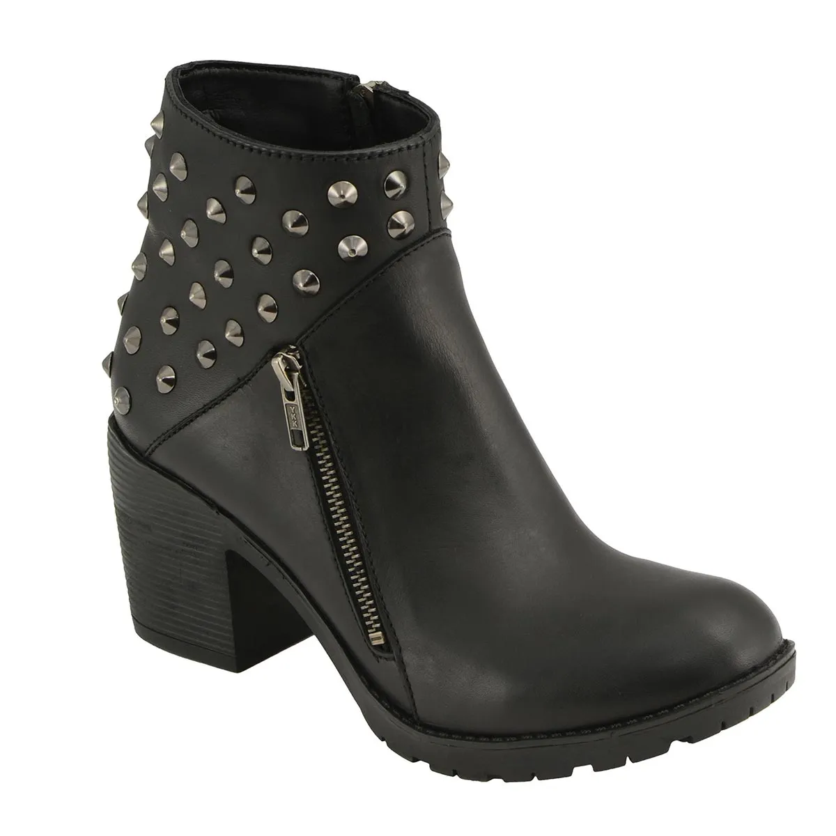 Milwaukee Leather MBL9402 Women's Black Spiked Side Zipper Entry Boot with Platform Heel