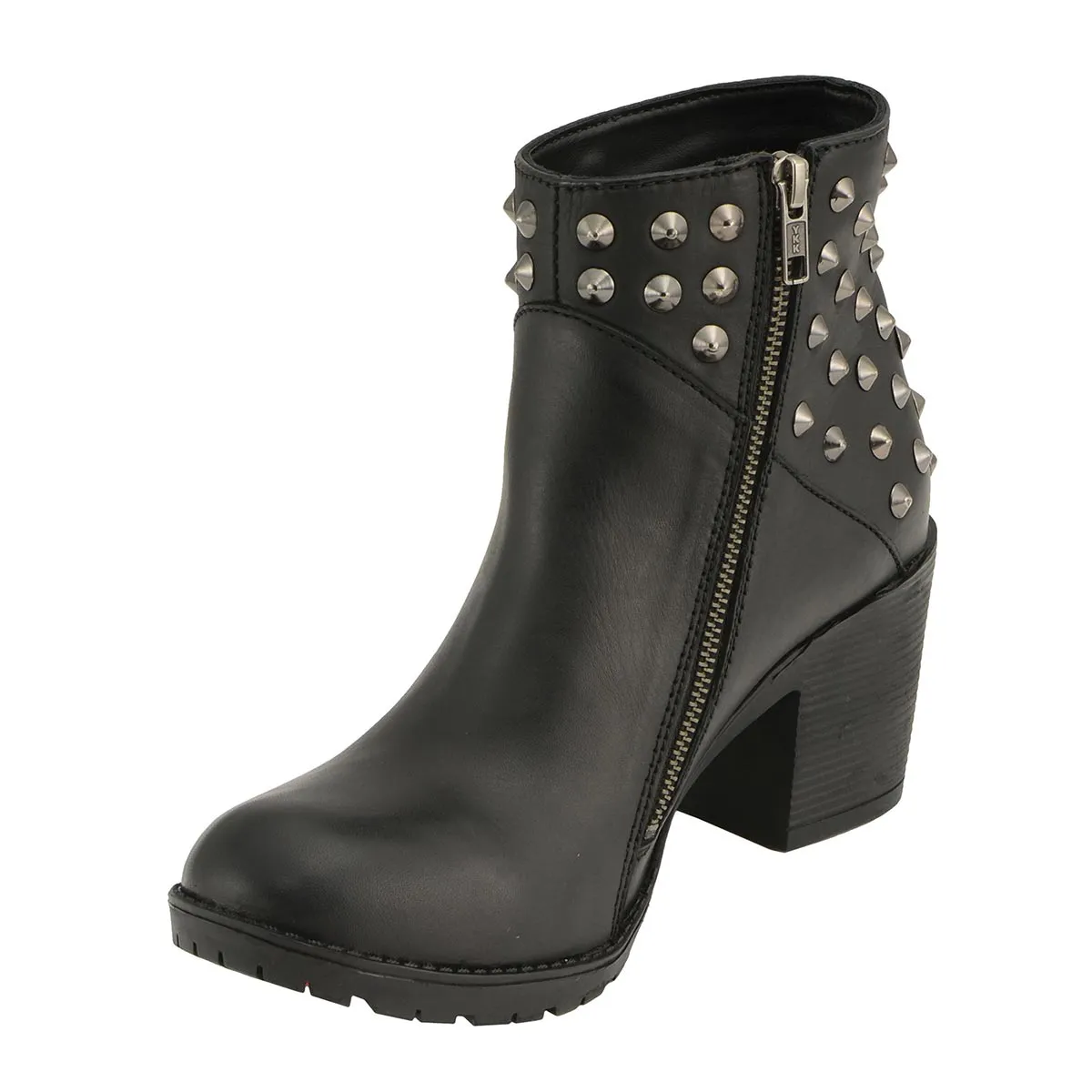 Milwaukee Leather MBL9402 Women's Black Spiked Side Zipper Entry Boot with Platform Heel