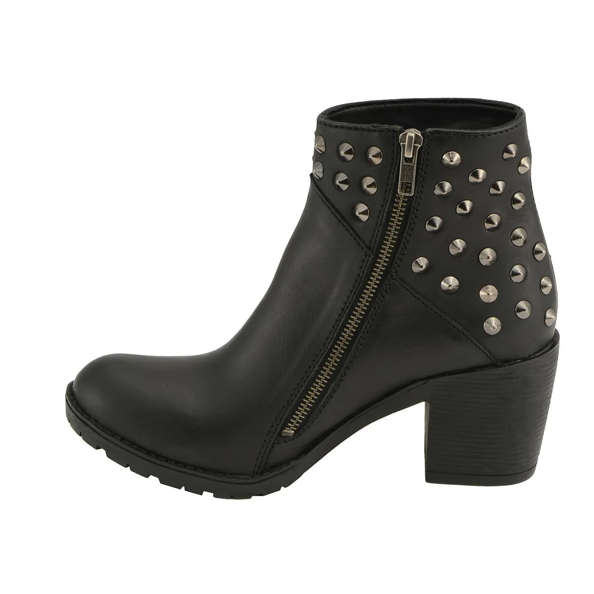 Milwaukee Leather MBL9402 Women's Black Spiked Side Zipper Entry Boot with Platform Heel