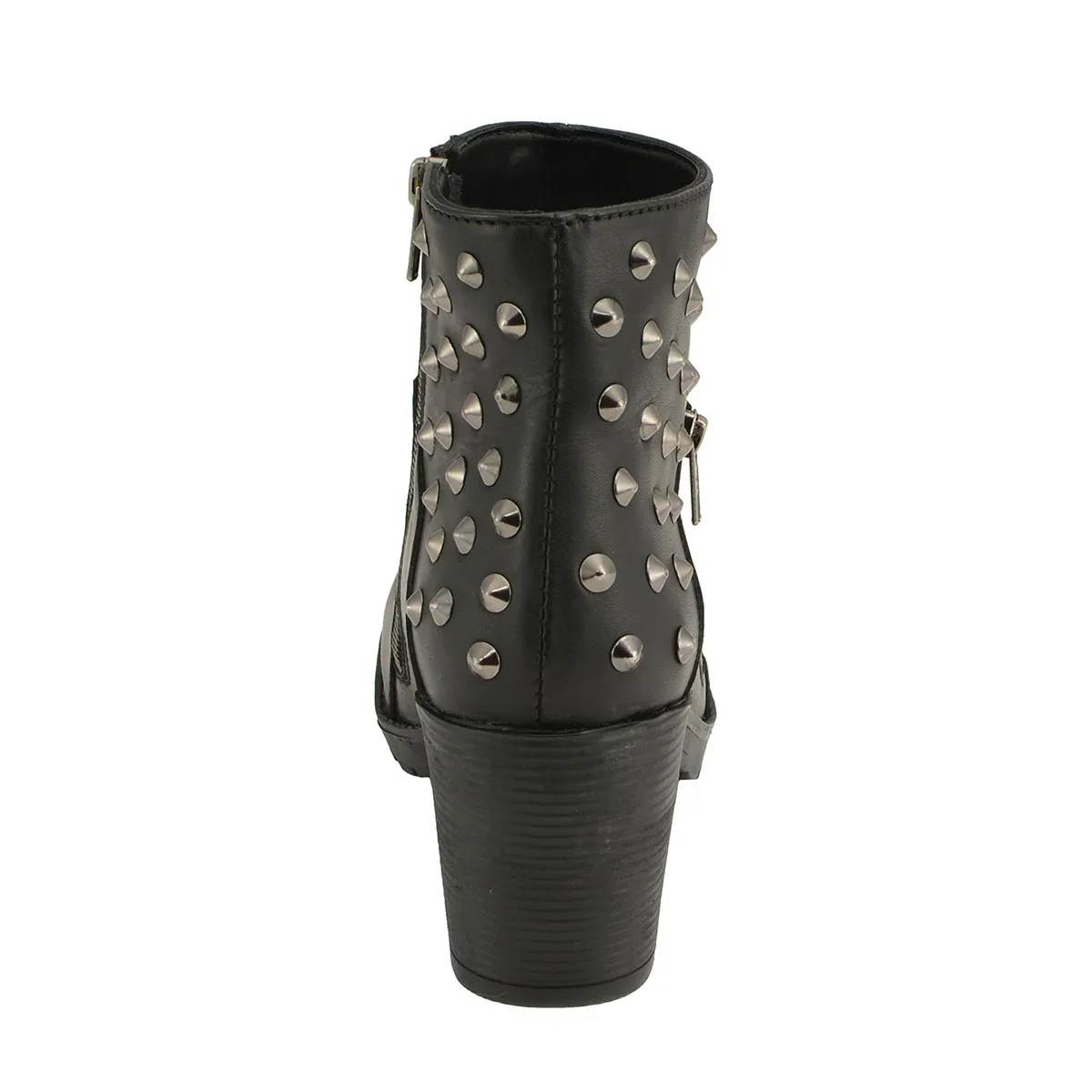 Milwaukee Leather MBL9402 Women's Black Spiked Side Zipper Entry Boot with Platform Heel