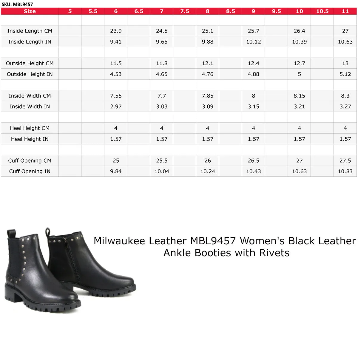 Milwaukee Leather MBL9457 Women's Premium Black Leather Fashion Ankle Booties with Rivets