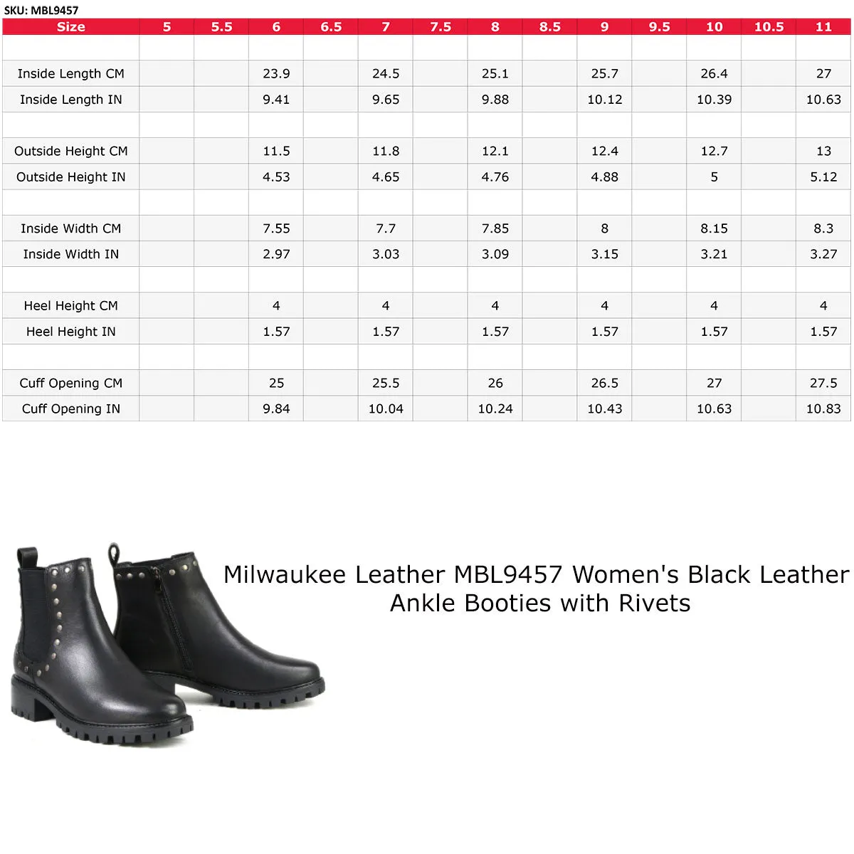 Milwaukee Leather MBL9457 Women's Premium Black Leather Fashion Ankle Booties with Rivets