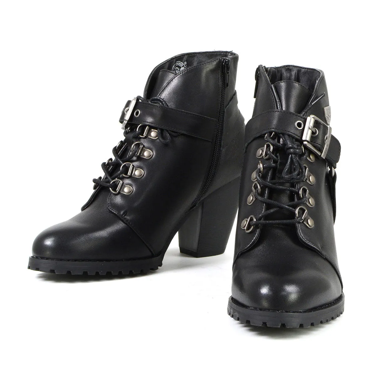 Milwaukee Leather MBL9458 Women's Premium Black Leather Fashion Casual Boots with Classic Harness Ring