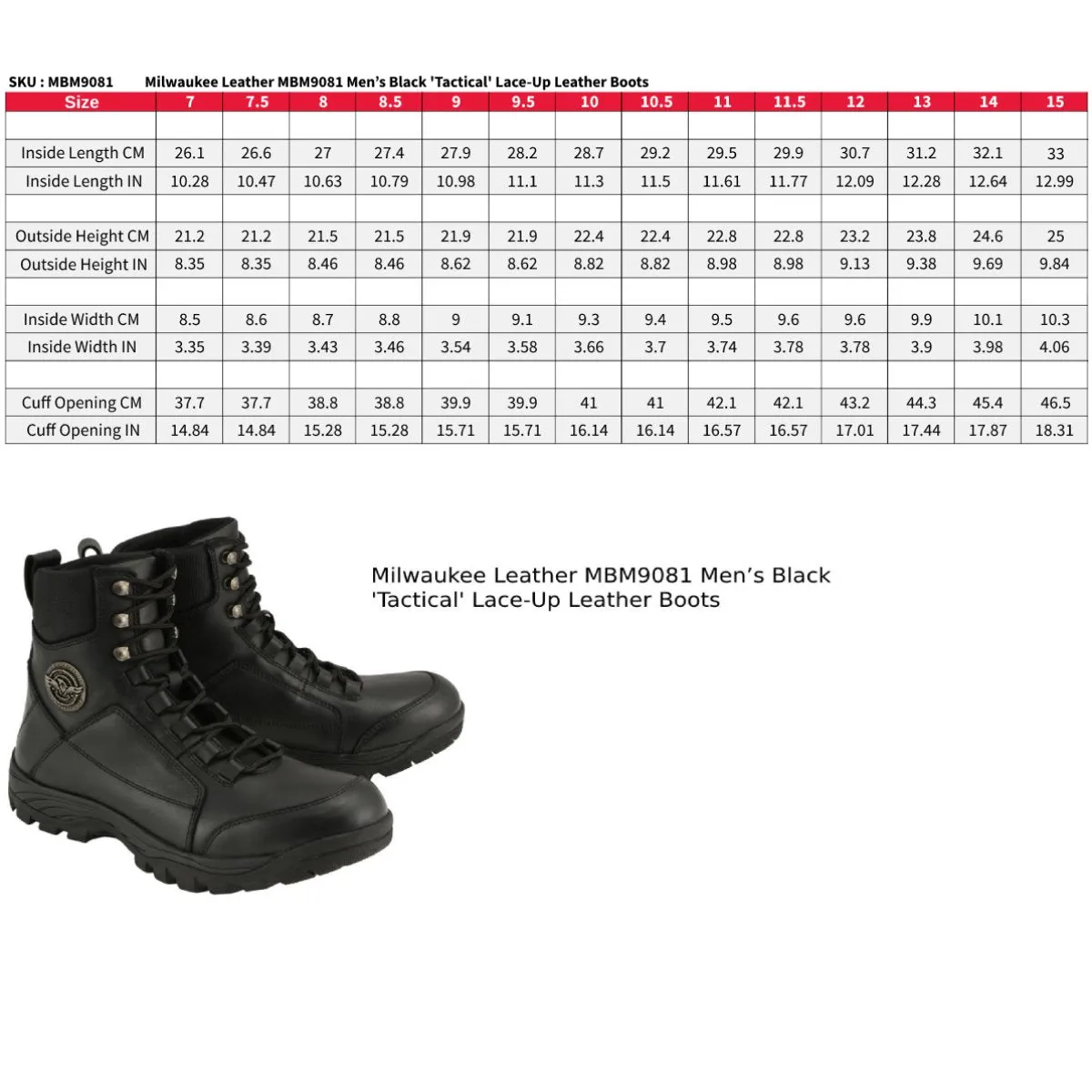 Milwaukee Leather MBM9081 Men’s Black 'Tactical' Lace-Up Leather Boots