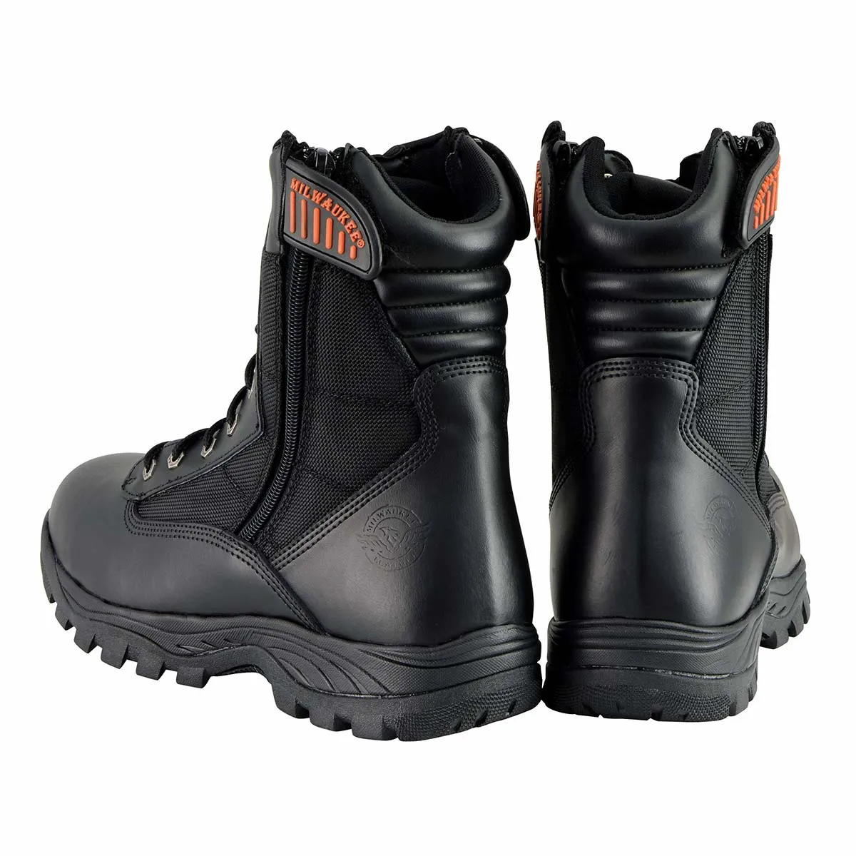 Milwaukee Leather MBM9110 Men's 9in Black Leather Lace-Up Tactical Boots with Side Zippers