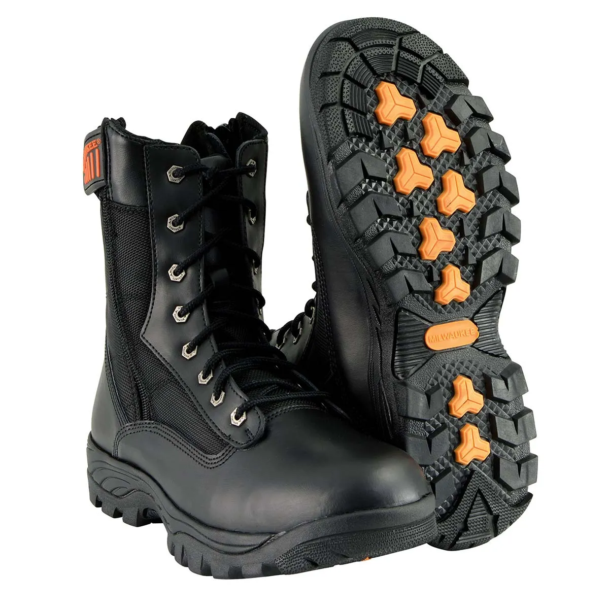 Milwaukee Leather MBM9110 Men's 9in Black Leather Lace-Up Tactical Boots with Side Zippers