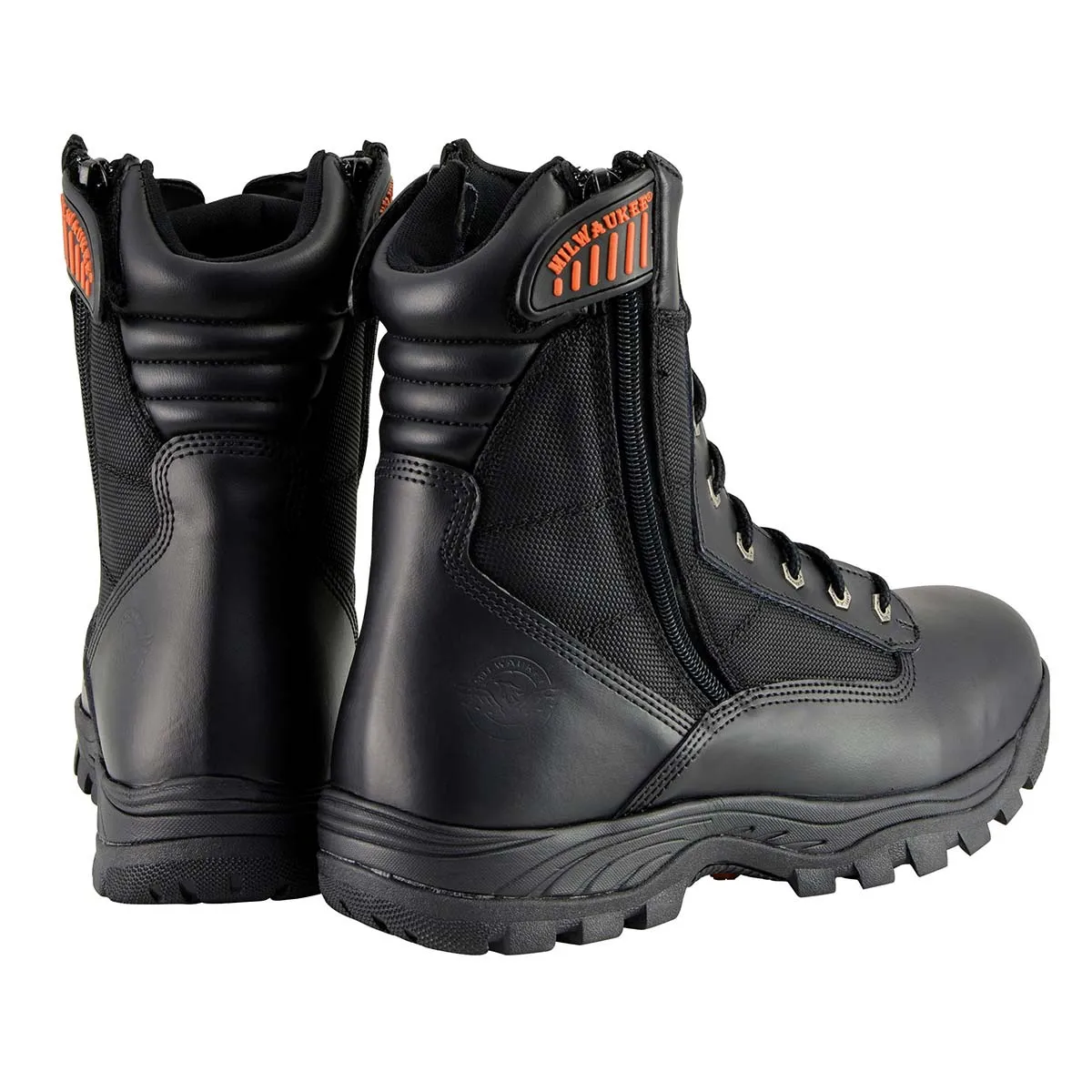 Milwaukee Leather MBM9110 Men's 9in Black Leather Lace-Up Tactical Boots with Side Zippers