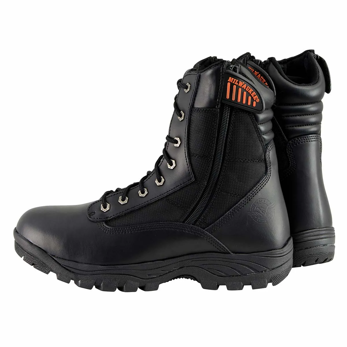 Milwaukee Leather MBM9110 Men's 9in Black Leather Lace-Up Tactical Boots with Side Zippers