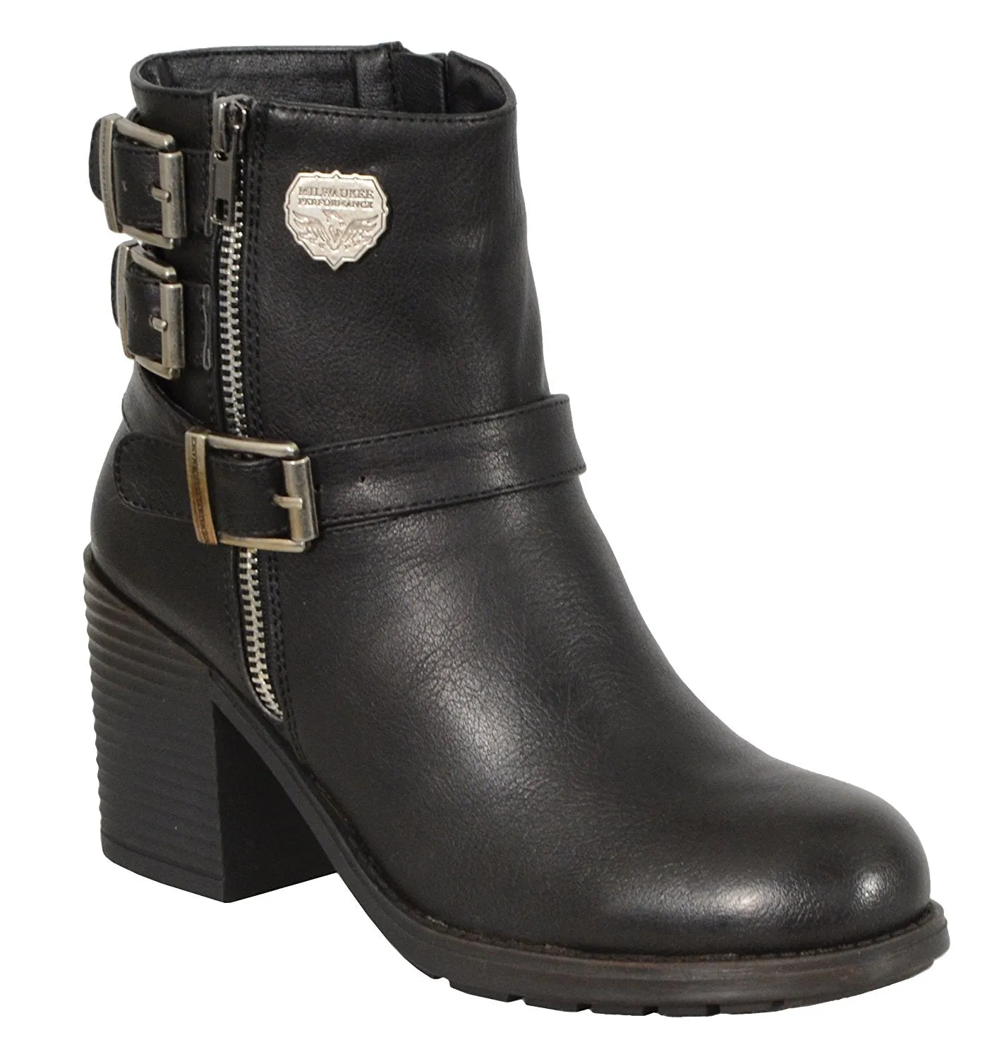 Milwaukee Performance Women's Triple Buckle Side Zip Boots with Platform Heel