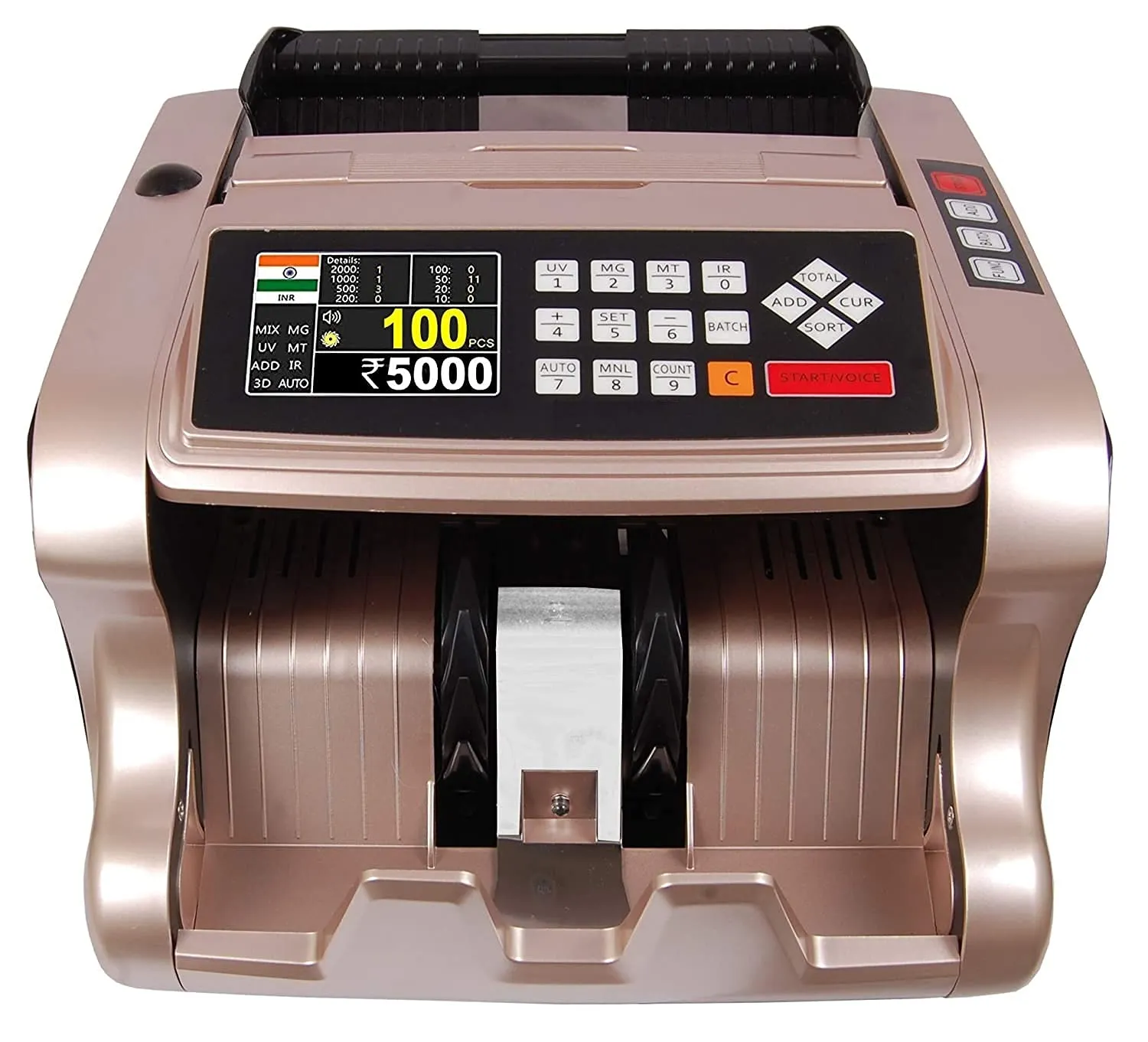 Multi Notes Value Counting Machine, Latest E-Colored Fake Note Detection/UV/MG/IR Sensors Counterfeit Mix Note Currency Counting Machine (Counting Speed 1000/Min)