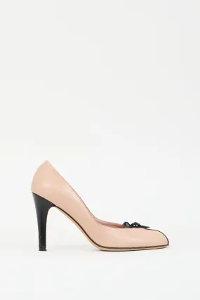 Pink & Black Leather T-Strap Pump