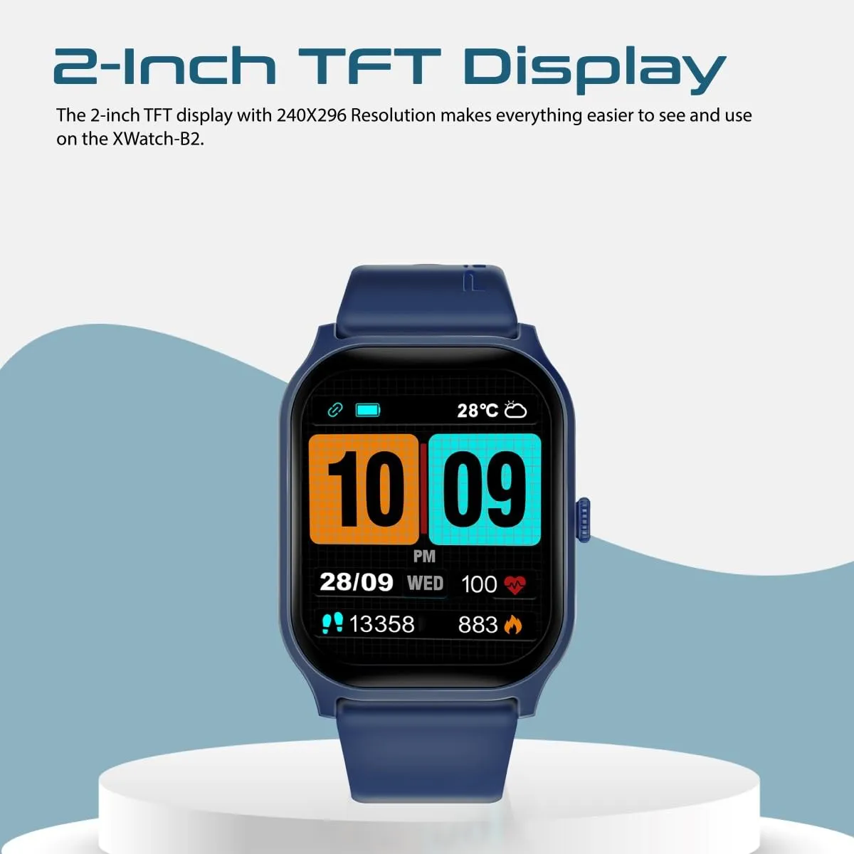 Promate Xwatch-B2 Smartwatch with 2.01” Ultra Large Display, BT Calling, 15 Days Battery Life, 123  Sports Modes, IP67 Water Proof, Smart Notifications, Real-time HR Monitor, 200  Watch Faces (Blue)