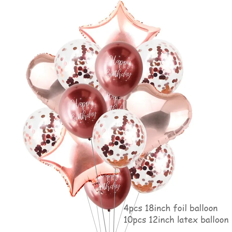 Rose Gold Party Disposable Tableware Plate Number Balloon Girl Birthday Party Wedding Decor Adult Celebration Baby Shower Decor