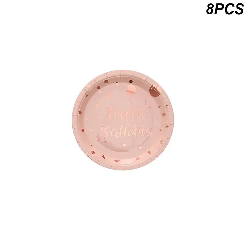 Rose Gold Party Disposable Tableware Plate Number Balloon Girl Birthday Party Wedding Decor Adult Celebration Baby Shower Decor