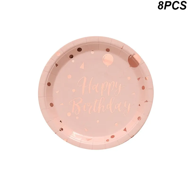 Rose Gold Party Disposable Tableware Plate Number Balloon Girl Birthday Party Wedding Decor Adult Celebration Baby Shower Decor