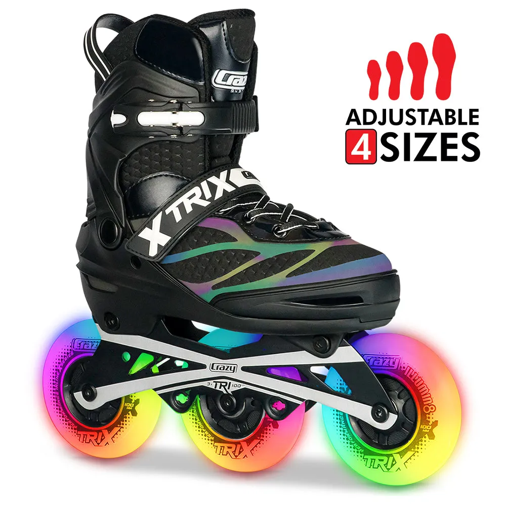 TRIX Black 3 Wheel LED - Size Adjustable Inline Skates